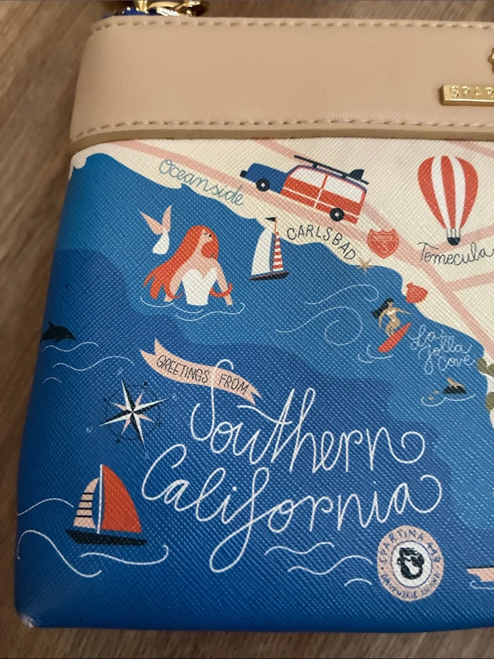 Spartina 449 Blue, Beige & Orange Southern California Map Wristlet - Picture 6 of 9